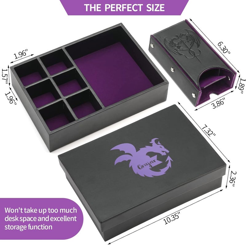 Grajar DND Dice Tray and Dice Tower with Storage, 3 in 1 Dice Rolling Tray with Lid, Portable Dice Box Storage, DND dice Holder for Dungeons and Dragons D&D RPG MTG Table Games - Purple - Image 4